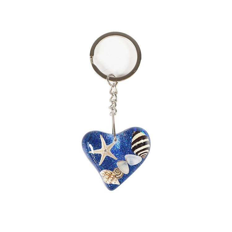 Wholesale 6pcs/pack Heart Shape Resin Epoxy Shell Conch Keychain